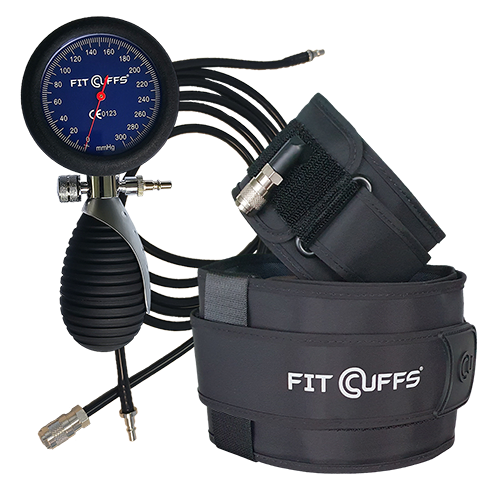 Fit Cuffs Rehab set with one Leg Cuff, one Arm Cuff, and Wireless Pressure Gauge for BFR training