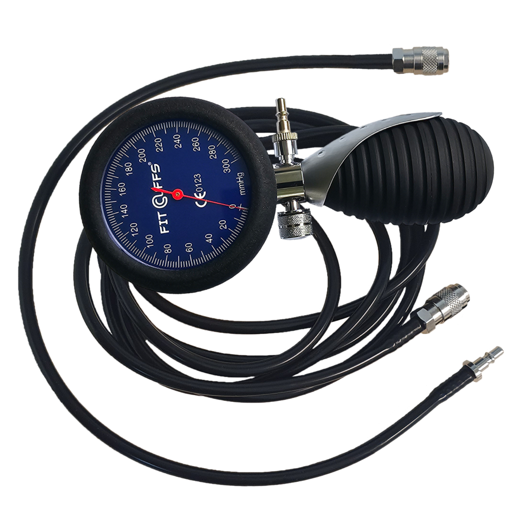Image of the wireless pressure gauge, now updated with a rubber protective sleeve for enhanced durability. The gauge features a sleek design and clear digital display for precise pressure readings
