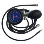 Image of the wireless pressure gauge, now updated with a rubber protective sleeve for enhanced durability. The gauge features a sleek design and clear digital display for precise pressure readings