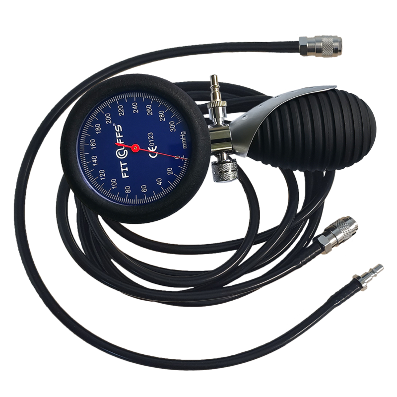 Image of the wireless pressure gauge, now updated with a rubber protective sleeve for enhanced durability. The gauge features a sleek design and clear digital display for precise pressure readings