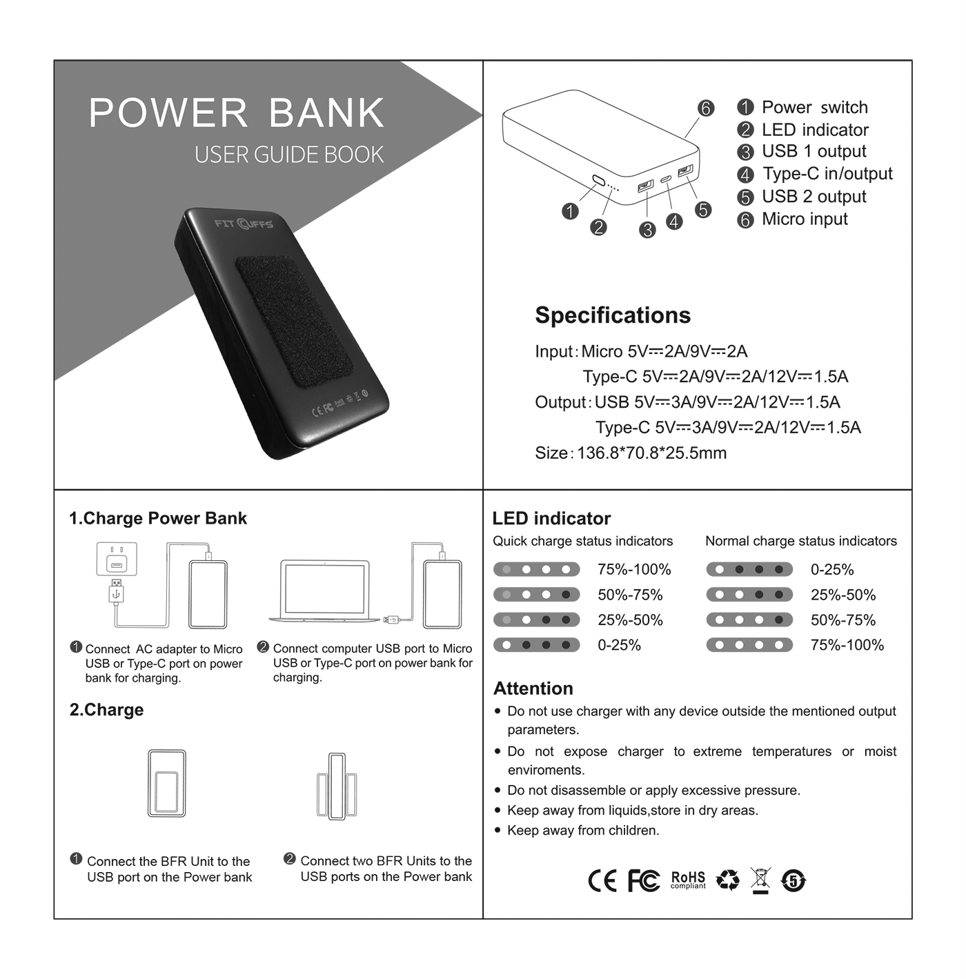 PowerBank Short information sheet. This image describes all the hardware specs for the dedicated power bank