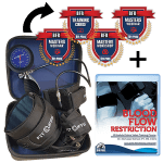 Image of the Fit Cuffs Complete V4.0 set, featuring blood flow restriction (BFR) training equipment. The set includes various adjustable cuffs and straps, neatly arranged against a plain background. Branding reads 'The BFR Pros,' with the name 'Nicholas Rolick' and '2024' indicating the latest version of the course