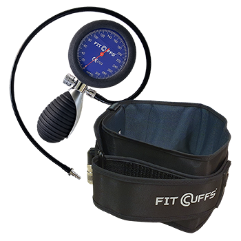 Fit Cuffs Rehab Lower set featuring one Leg Cuff V4.0 and a standard pressure gauge, designed specifically for single-leg rehabilitation exercises. This blood flow restriction (BFR) training kit supports targeted lower body rehab, allowing precise pressure control to aid recovery and improve muscle strength. Ideal for physical therapy and injury rehabilitation, the Fit Cuffs Rehab Lower setup enhances single-leg training efficiency and outcomes