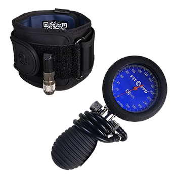 it Cuffs Rehab Upper set featuring one Arm Cuff V4.0 and a standard pressure gauge, designed for focused single-arm or shoulder rehabilitation exercises. This blood flow restriction (BFR) training kit provides controlled pressure adjustments to support targeted upper body recovery and strength building. Ideal for physical therapy and injury rehab, the Fit Cuffs Rehab Upper setup optimizes single-arm and shoulder training for effective rehabilitation outcomes