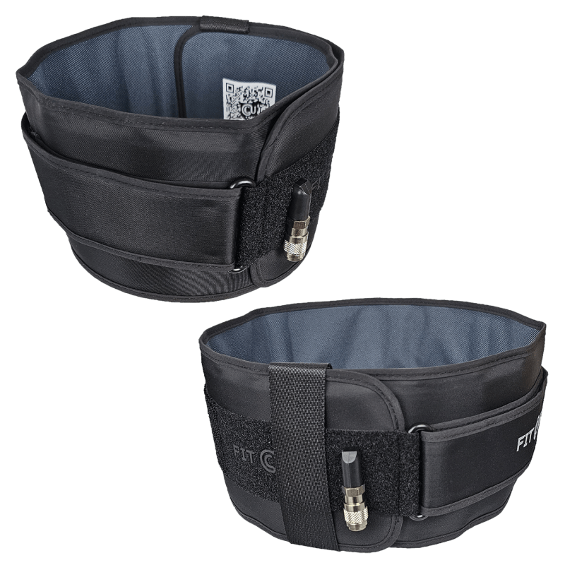 Image showcasing both the left and right versions of the Leg Cuff V5.0, highlighting their contoured, cone-like shape and one-size-fits-all design. The cuffs are crafted to adapt seamlessly to the leg's natural anatomy, providing a secure, comfortable fit for effective blood flow restriction training