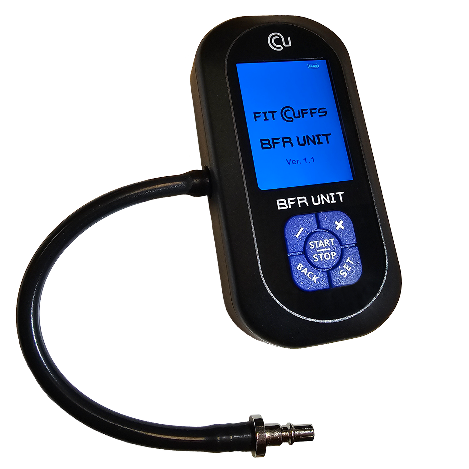 Top page of the Fit Cuffs BFR Unit v1.1 gift box, highlighting key features of the blood flow restriction training system and core functionality of the updated Unit